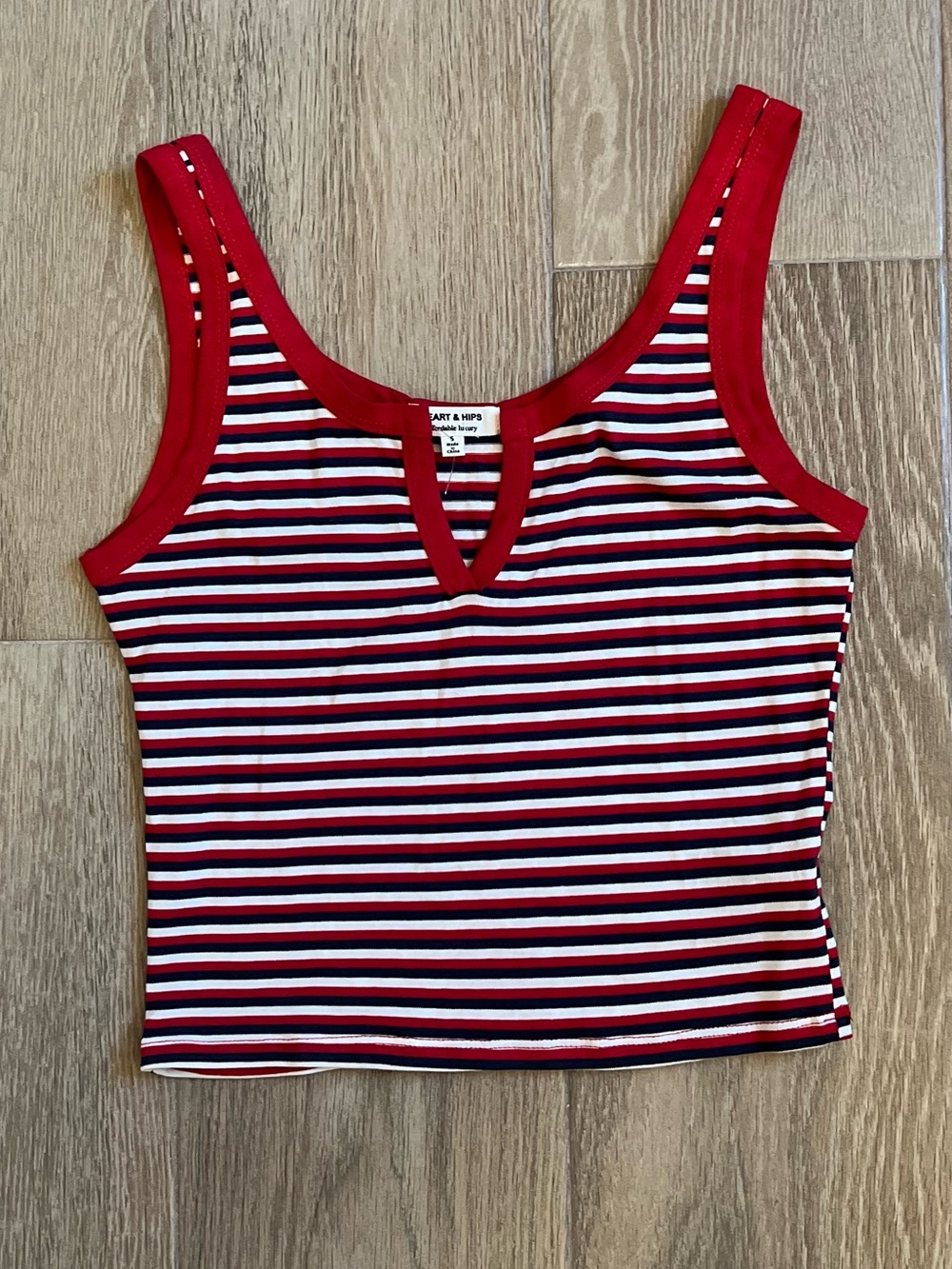 Striped Red and Navy Notch Tank Top